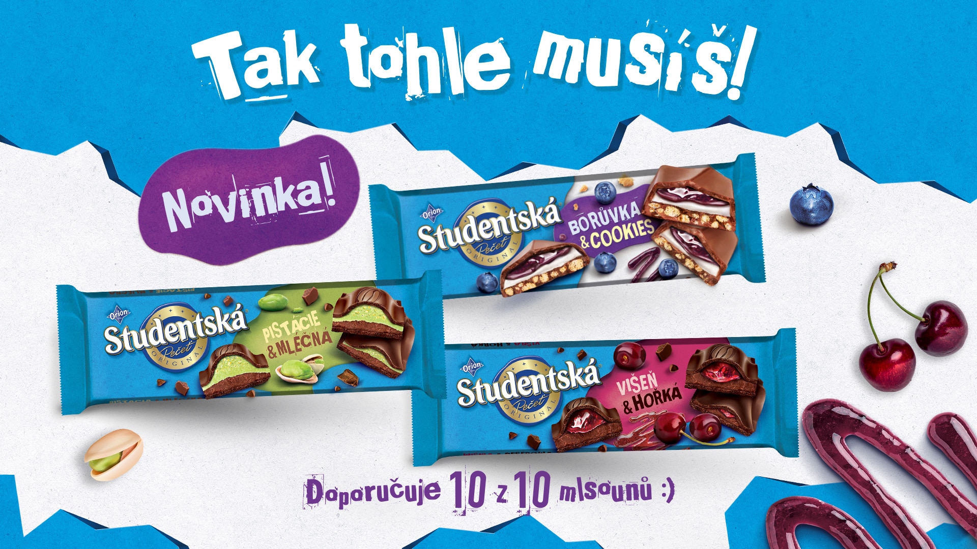 Úvodní banner se třemi čokoládami a popisem "Tak tohle"musíš"