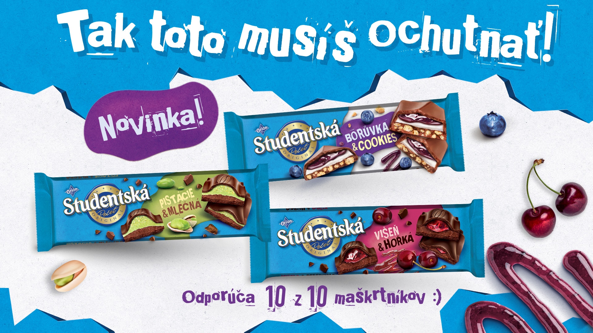 Úvodný banner s tromi čokoládami a popisom "Tak toto"musíš ochutnať"